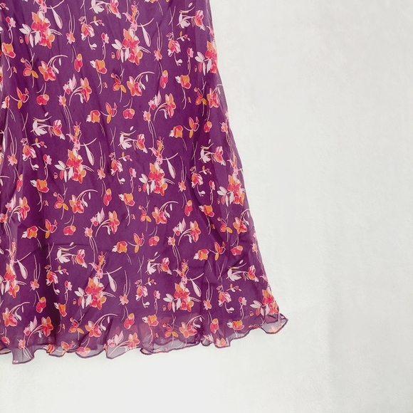 Jaclyn Smith Silk Purple Floral V-Neck Zipper Sleeveless Dress P523 - Picture 4 of 8